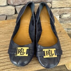 Lauren Ralph Lauren Women's 10B Ballet Flats Blue Leather Logo RLL Slip On Shoes